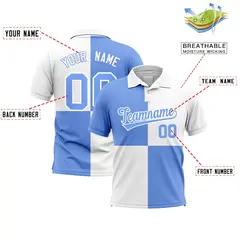 Light Blue White Four Squares Performance Polo Shirt 2