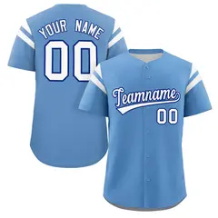 Light Blue White Full Button Classic Baseball Jersey 1