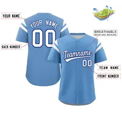 Light Blue White Full Button Classic Baseball Jersey 2