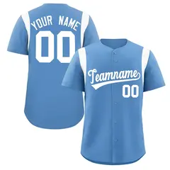 Light Blue White Full Button Classic Baseball Jersey 1