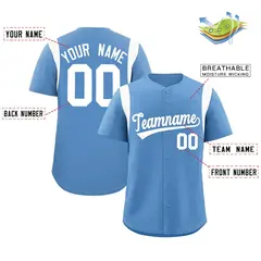 Light Blue White Full Button Classic Baseball Jersey 2