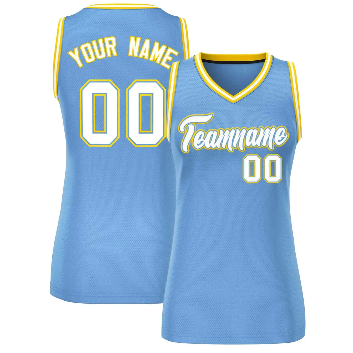 Women's Light Blue White-Gold Classic Mesh Basketball Jersey