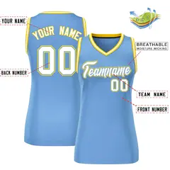 Women's Light Blue White-Gold Classic Mesh Basketball Jersey 2