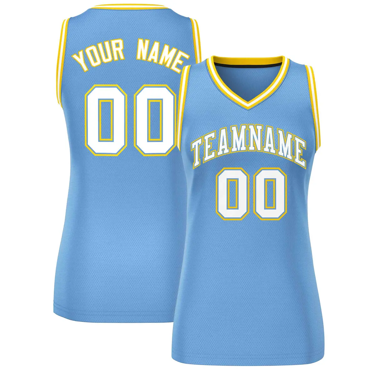 Women's Light Blue White-Gold Classic Mesh Basketball Jersey