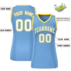 Women's Light Blue White-Gold Classic Mesh Basketball Jersey 2