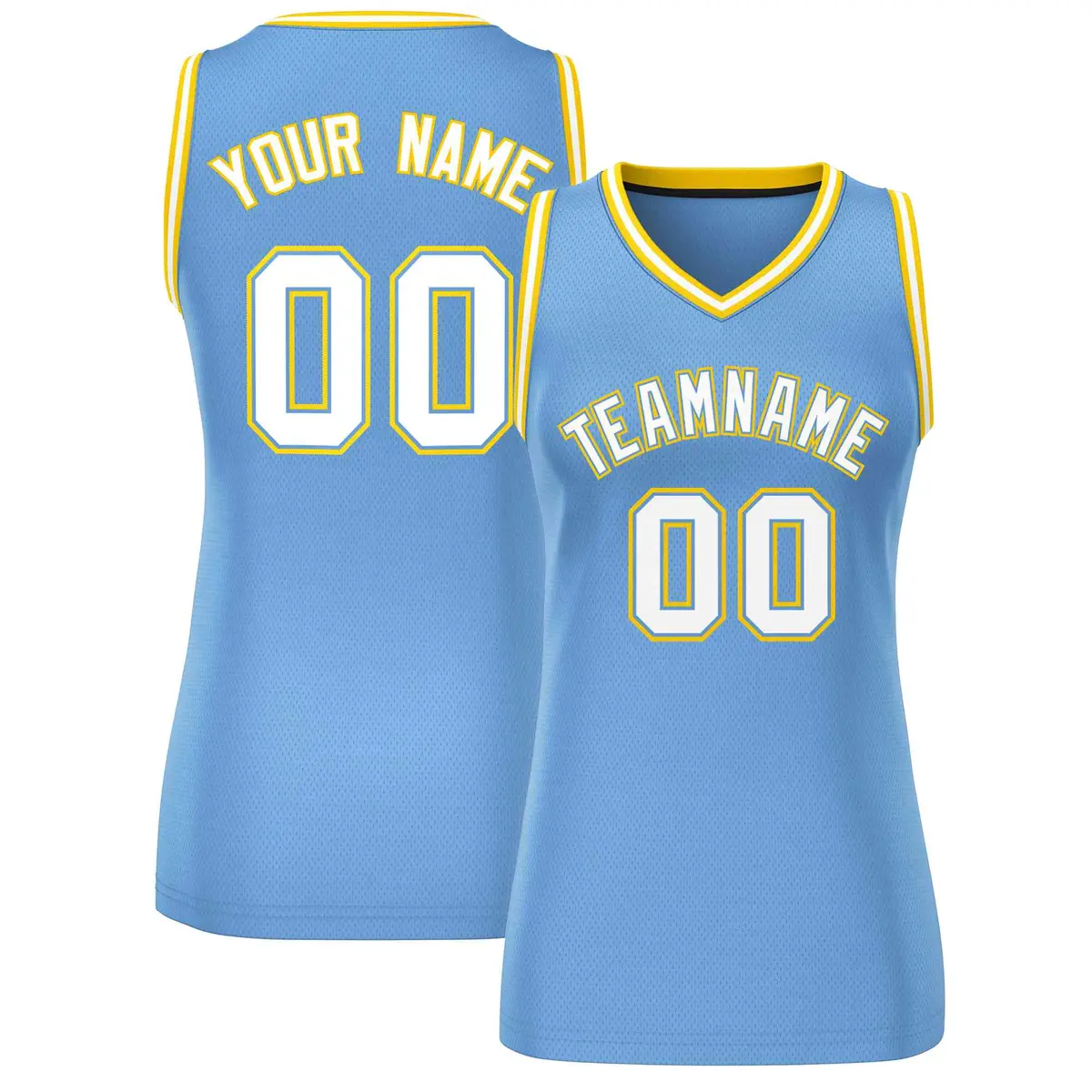 Women's Light Blue White-Gold Classic Mesh Basketball Jersey