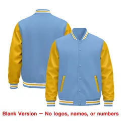 Light Blue White Gold Raglan Varsity Full-Snap Letterman Jacket 5