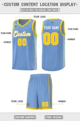 Light Blue White-Gold Side Two Bars Basketball Jersey 2
