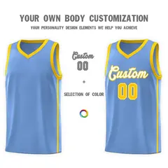 Light Blue White-Gold Side Two Bars Basketball Jersey 3