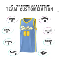 Light Blue White-Gold Side Two Bars Basketball Jersey 4