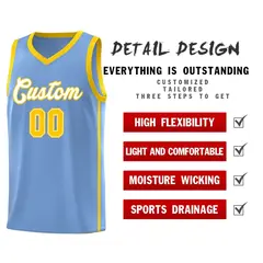 Light Blue White-Gold Side Two Bars Basketball Jersey 5