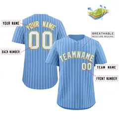 Light Blue White-Gold Stripe Fashion Baseball Jersey 3