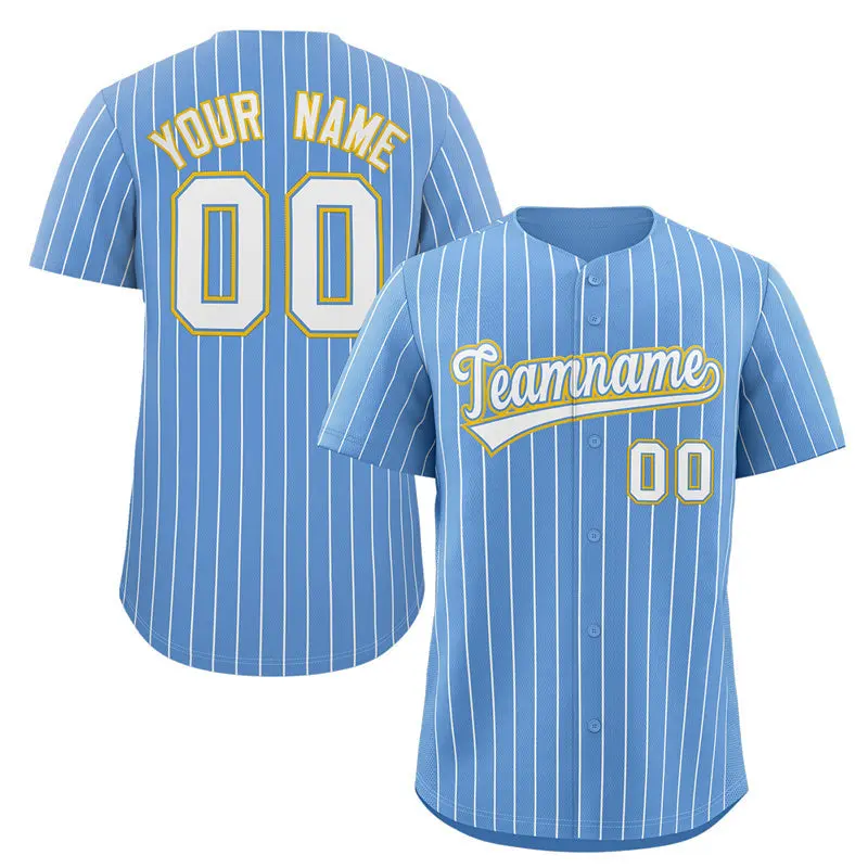 Light Blue White-Gold Stripe Fashion Baseball Jersey