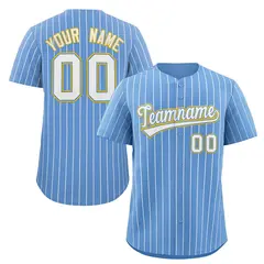 Light Blue White-Gold Stripe Fashion Baseball Jersey 1