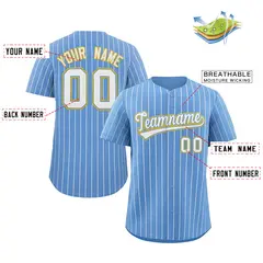 Light Blue White-Gold Stripe Fashion Baseball Jersey 3