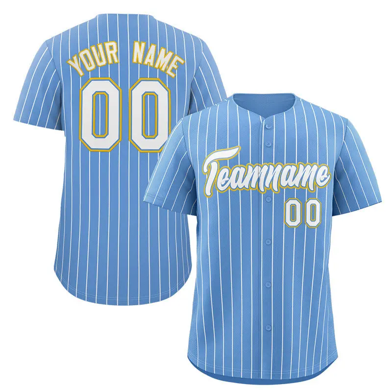 Light Blue White-Gold Stripe Fashion Baseball Jersey