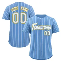 Light Blue White-Gold Stripe Fashion Baseball Jersey