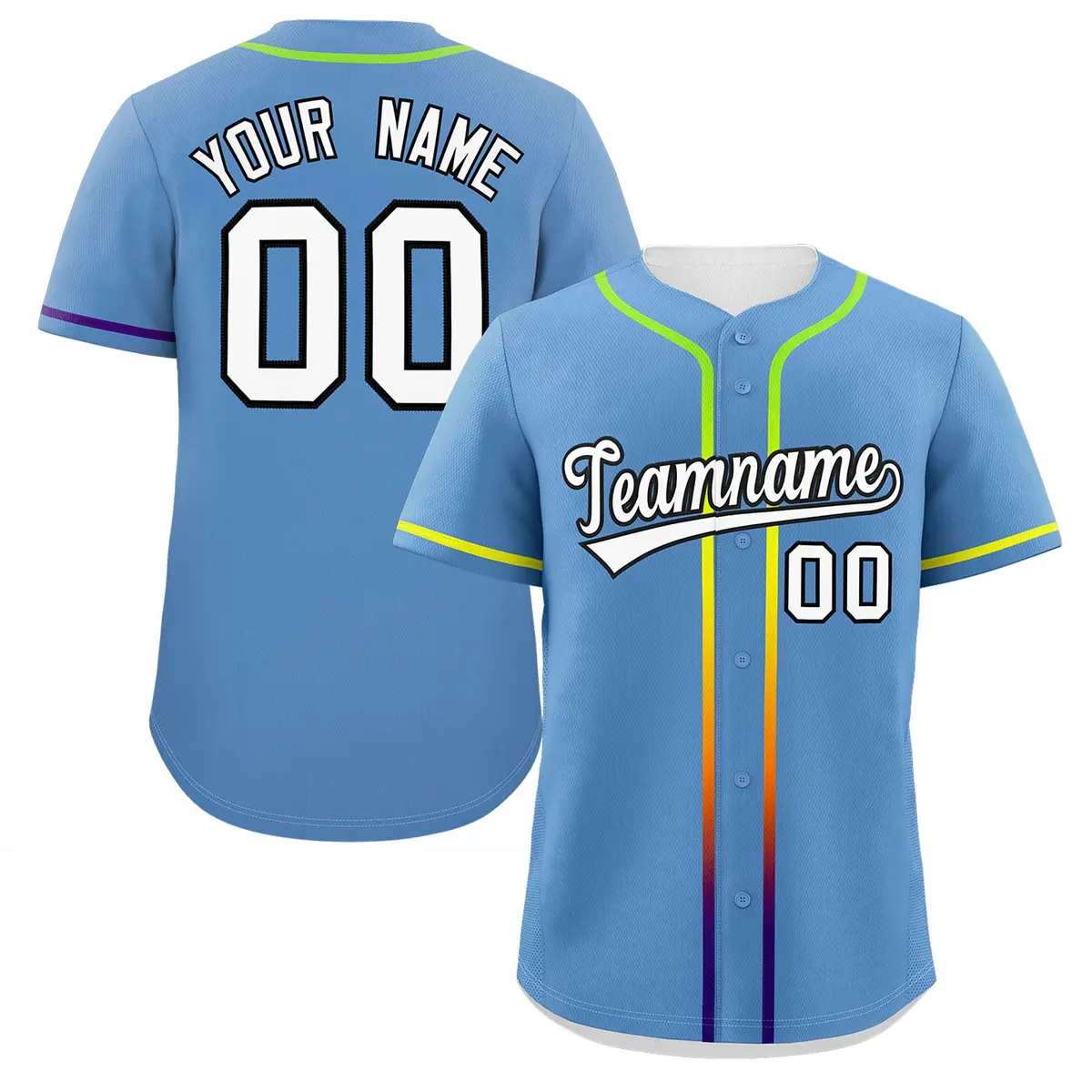 Light Blue White Gradient Ribbed Authentic Baseball Jersey