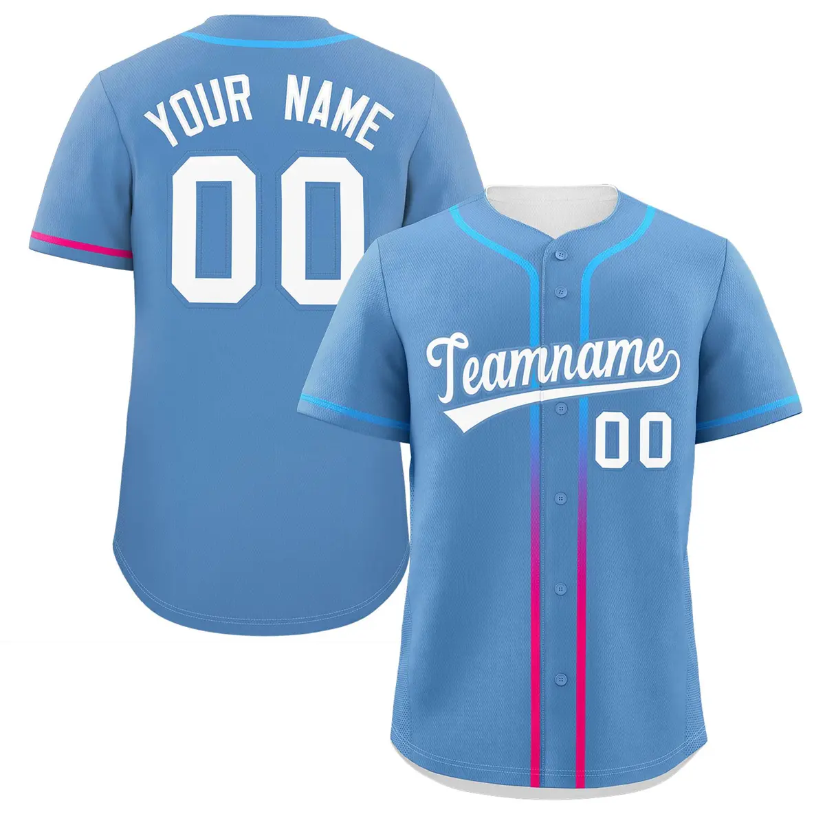 Light Blue White Gradient Ribbed Authentic Baseball Jersey