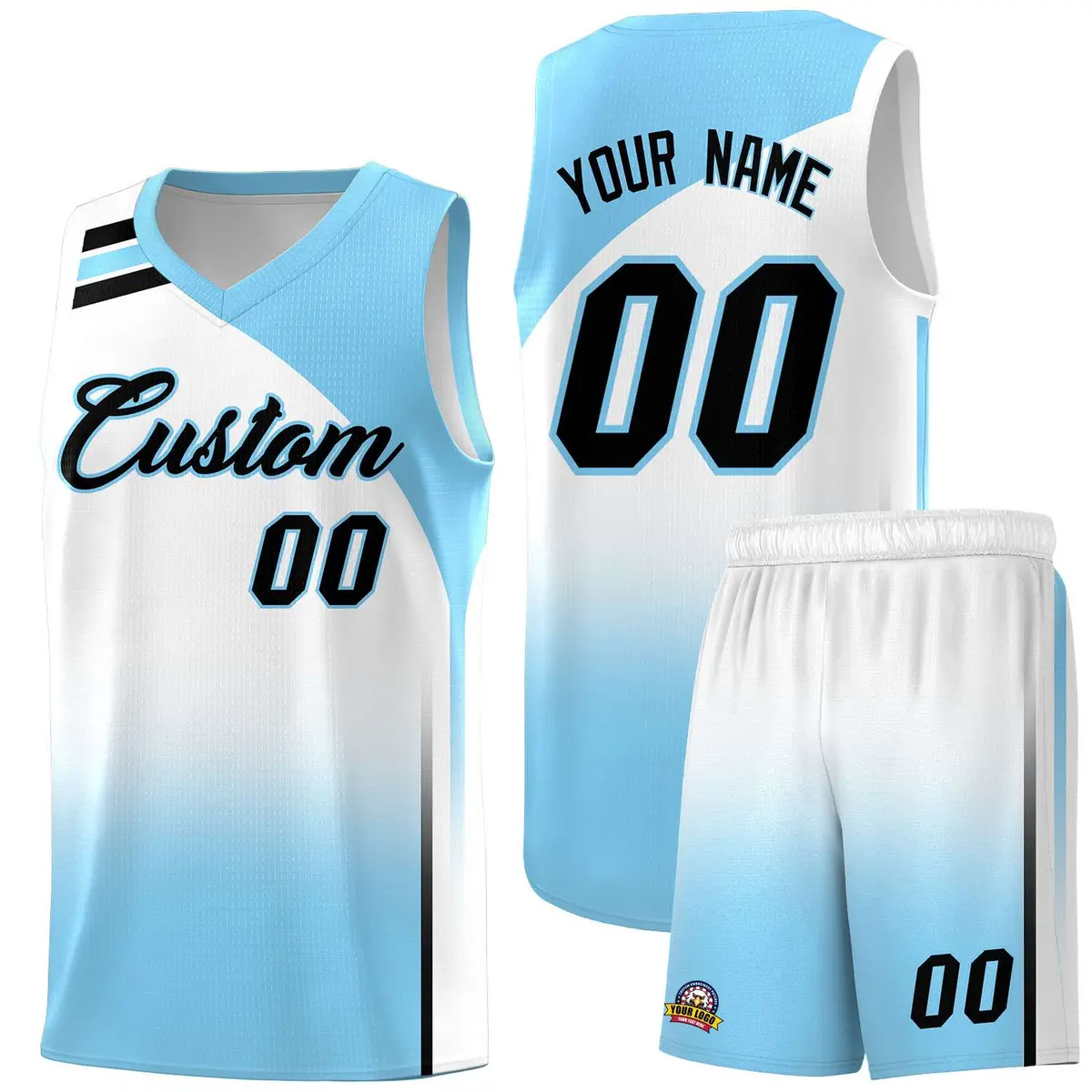 Light Blue White Gradient Sports Uniform Basketball Jersey