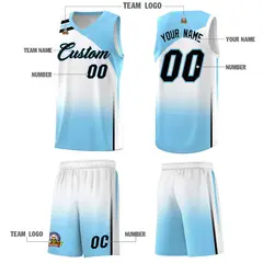 Light Blue White Gradient Sports Uniform Basketball Jersey 5