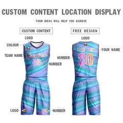 Light Blue White Graffiti Pattern Mesh Basketball Jersey Sets 3