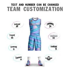 Light Blue White Graffiti Pattern Mesh Basketball Jersey Sets 4