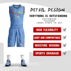 Light Blue White Graffiti Pattern Mesh Basketball Jersey Sets 2
