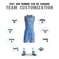 Light Blue White Graffiti Pattern Mesh Basketball Jersey Sets 4