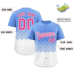 Light Blue White Grid Blur Pattern Baseball Jersey 2