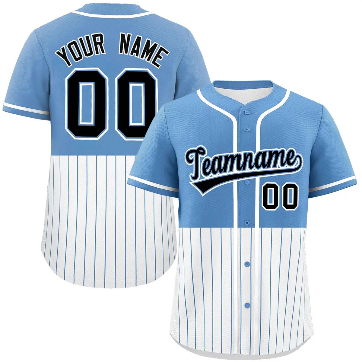 Light Blue White Half Stripe Authentic Baseball Jersey