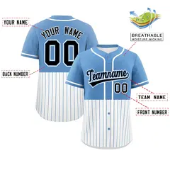 Light Blue White Half Stripe Authentic Baseball Jersey 2