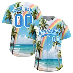 Light Blue White Hawaiian Graffiti Palm Tree Baseball Jersey