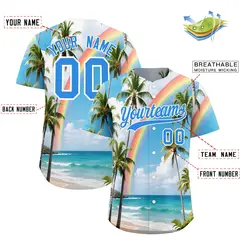 Light Blue White Hawaiian Graffiti Palm Tree Baseball Jersey 2