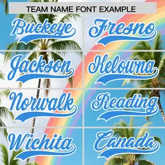 Light Blue White Hawaiian Graffiti Palm Tree Baseball Jersey 3