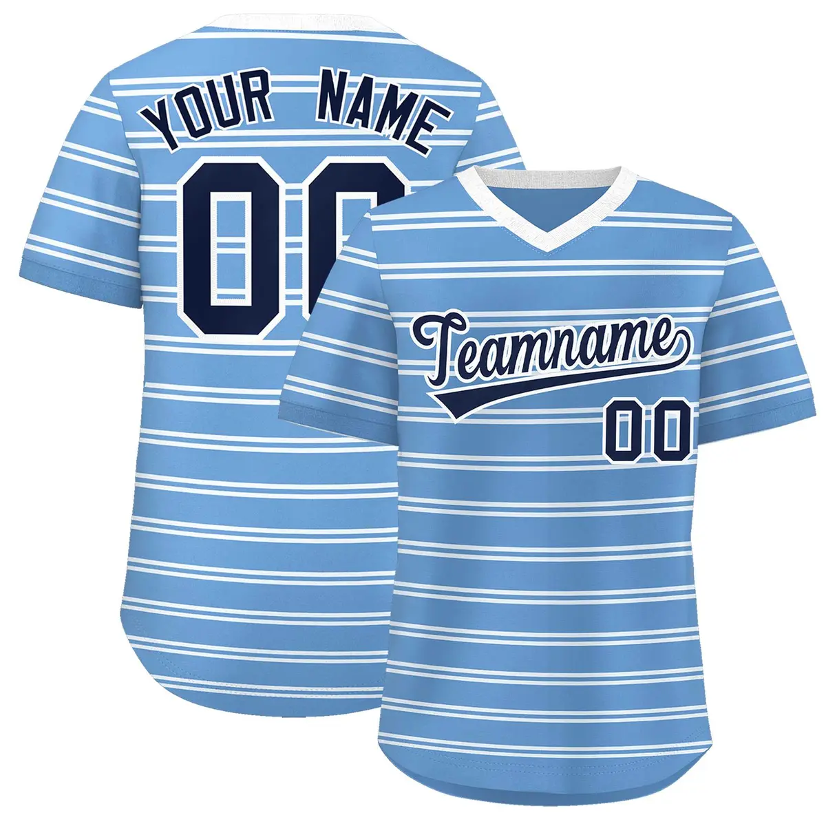 Light Blue White Horizontal Stripe Pullover Baseball Jersey