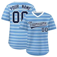 Light Blue White Horizontal Stripe Pullover Baseball Jersey 1