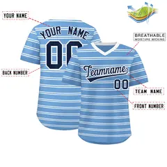 Light Blue White Horizontal Stripe Pullover Baseball Jersey 2