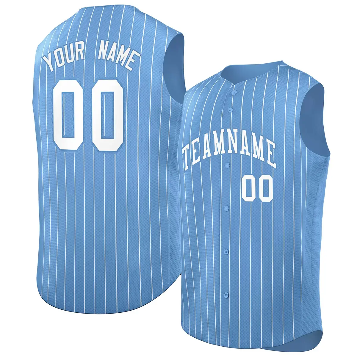 Light Blue White-Light Blue Sleeveless Stripe Baseball Jersey