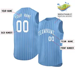 Light Blue White-Light Blue Sleeveless Stripe Baseball Jersey 2