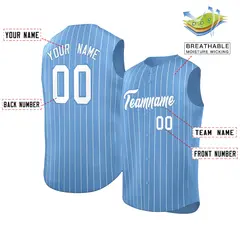 Light Blue White-Light Blue Sleeveless Stripe Baseball Jersey 2