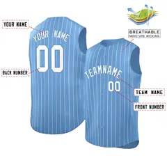 Light Blue White-Light Blue Sleeveless Stripe Baseball Jersey 2
