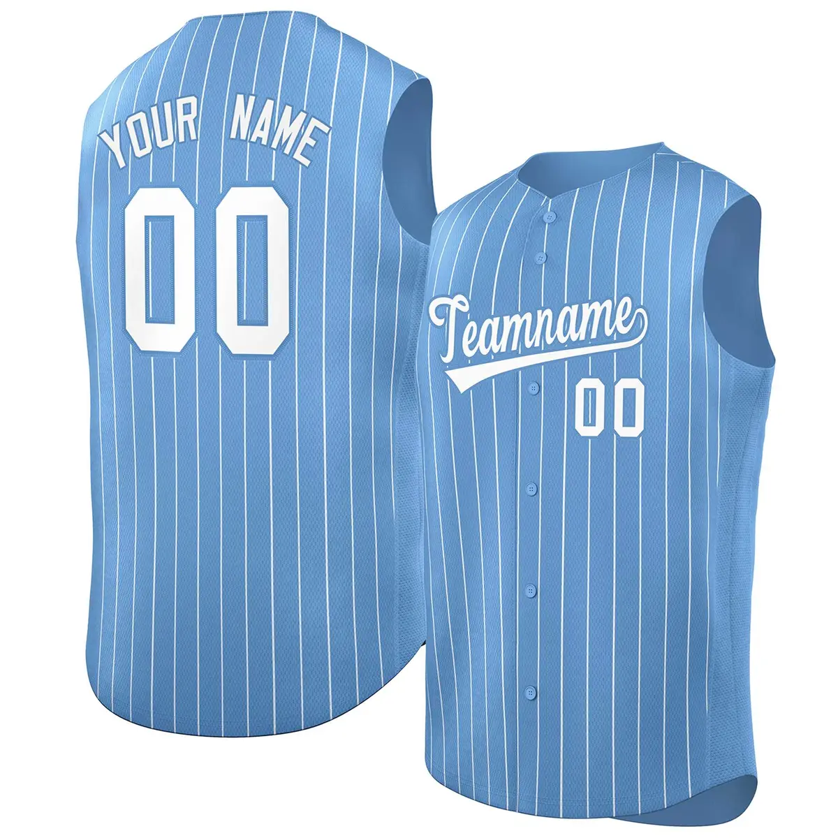Light Blue White-Light Blue Sleeveless Stripe Baseball Jersey