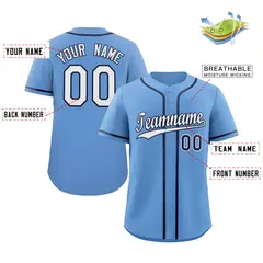 Light Blue White-Navy Classic Style Baseball Jersey 2