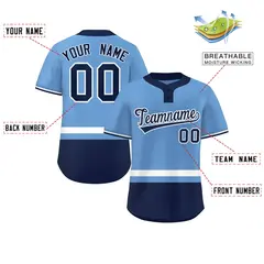 Light Blue White-Navy Color Block Two-Button Softball Jersey 2