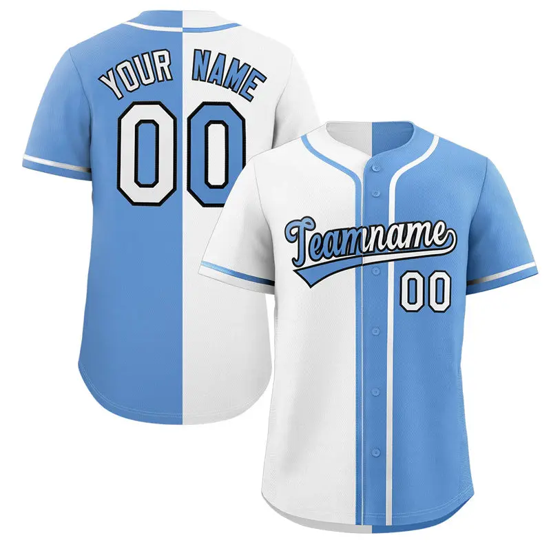 Light Blue White-Navy Hook Split Fashion Baseball Jersey