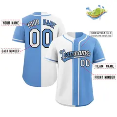 Light Blue White-Navy Hook Split Fashion Baseball Jersey 2