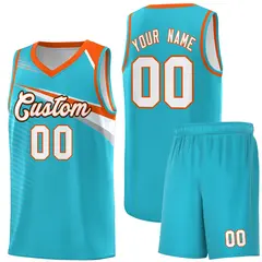 Light Blue White-Orange Chest Color Block Basketball Jersey
