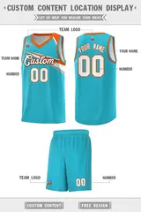 Light Blue White-Orange Chest Color Block Basketball Jersey 2