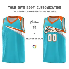 Light Blue White-Orange Chest Color Block Basketball Jersey 3